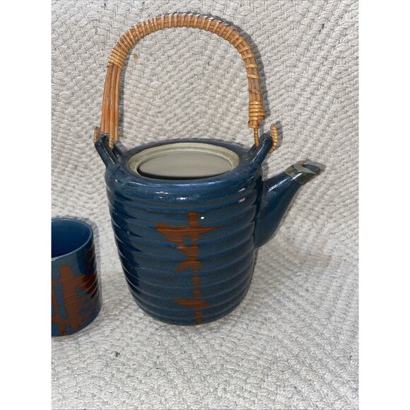 Vintage Otagiri OMC Stoneware Saki Cups Teapot Set of 4 Missing Top - Picture 4 of 12